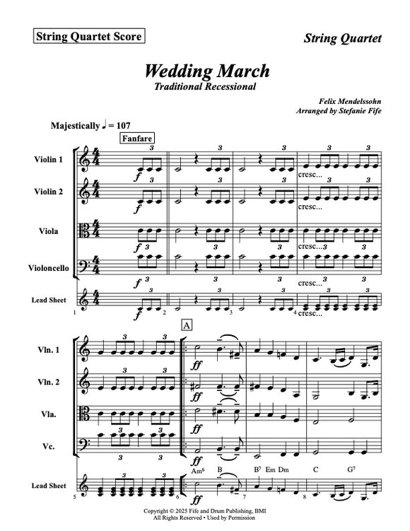 Bridal Chorus and Wedding March - String Quartet with Lead Sheet
