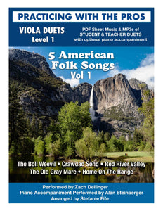 Viola American Folk Songs (Vol 1) for Viola Duet, Level 1 - Practicing With The Pros Series
